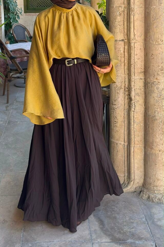 Faya Girlss X Acı Kahve Ceinture Kemerli Keten Etek