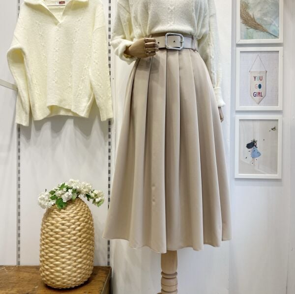 Deri Kemerli Vizon Lumiere Pileli Etek