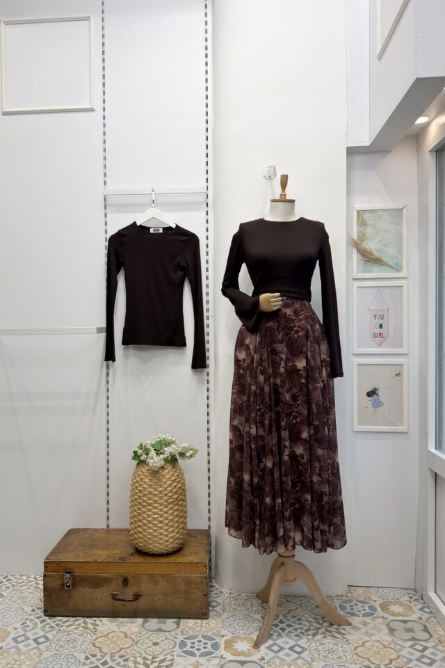 Bordo Desenli Veronica Şifon Etek