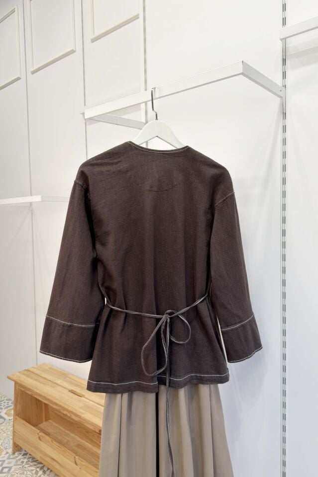 Acı Kahve Anvelop Bağlamalı Viskon Ceket