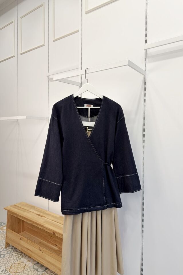 Lacivert Anvelop Bağlamalı Gabardin Ceket