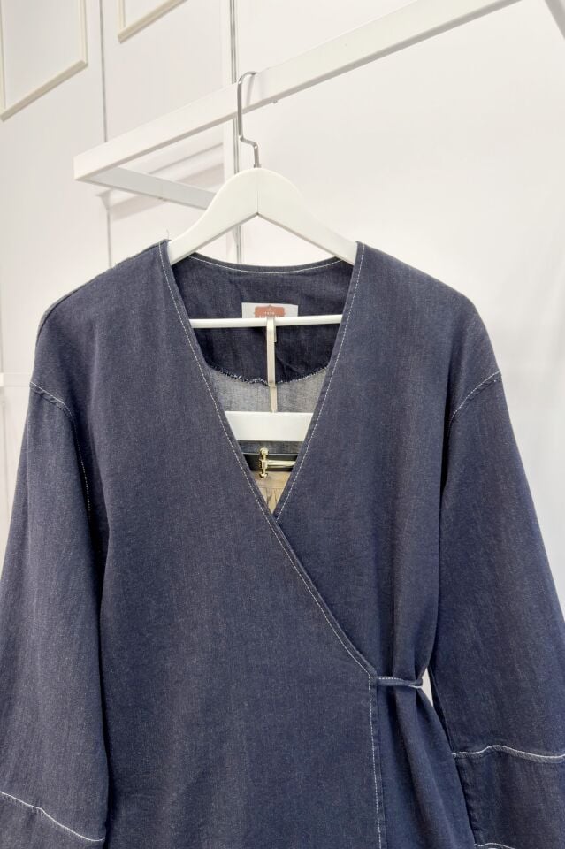 Lacivert Anvelop Bağlamalı Gabardin Ceket