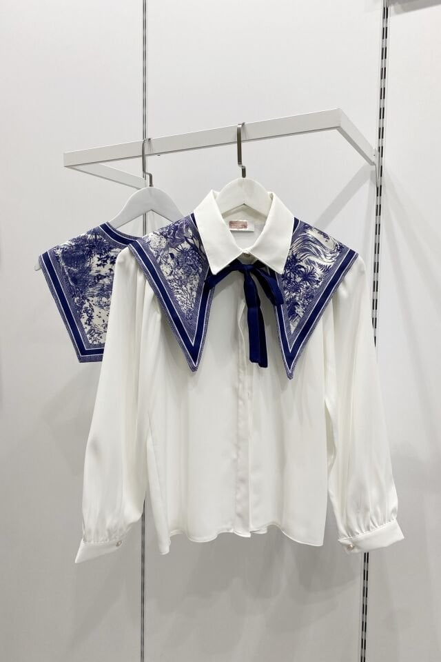 Lacivert Glade Desenli Muse Yaka