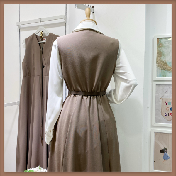 Koyu Vizon Kemerli Suit Jile