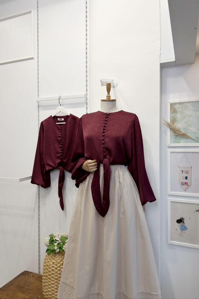 Bordo Lumira Saten Gömlek