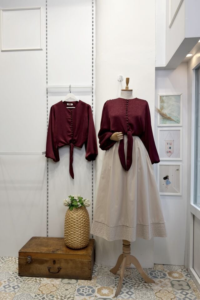 Bordo Lumira Saten Gömlek