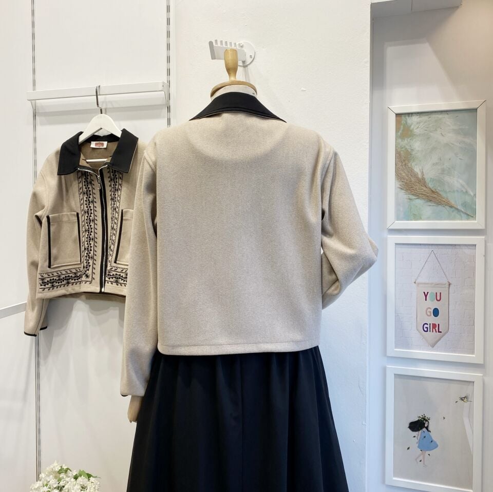 Vizon Nakışlı Kaşe Ceket