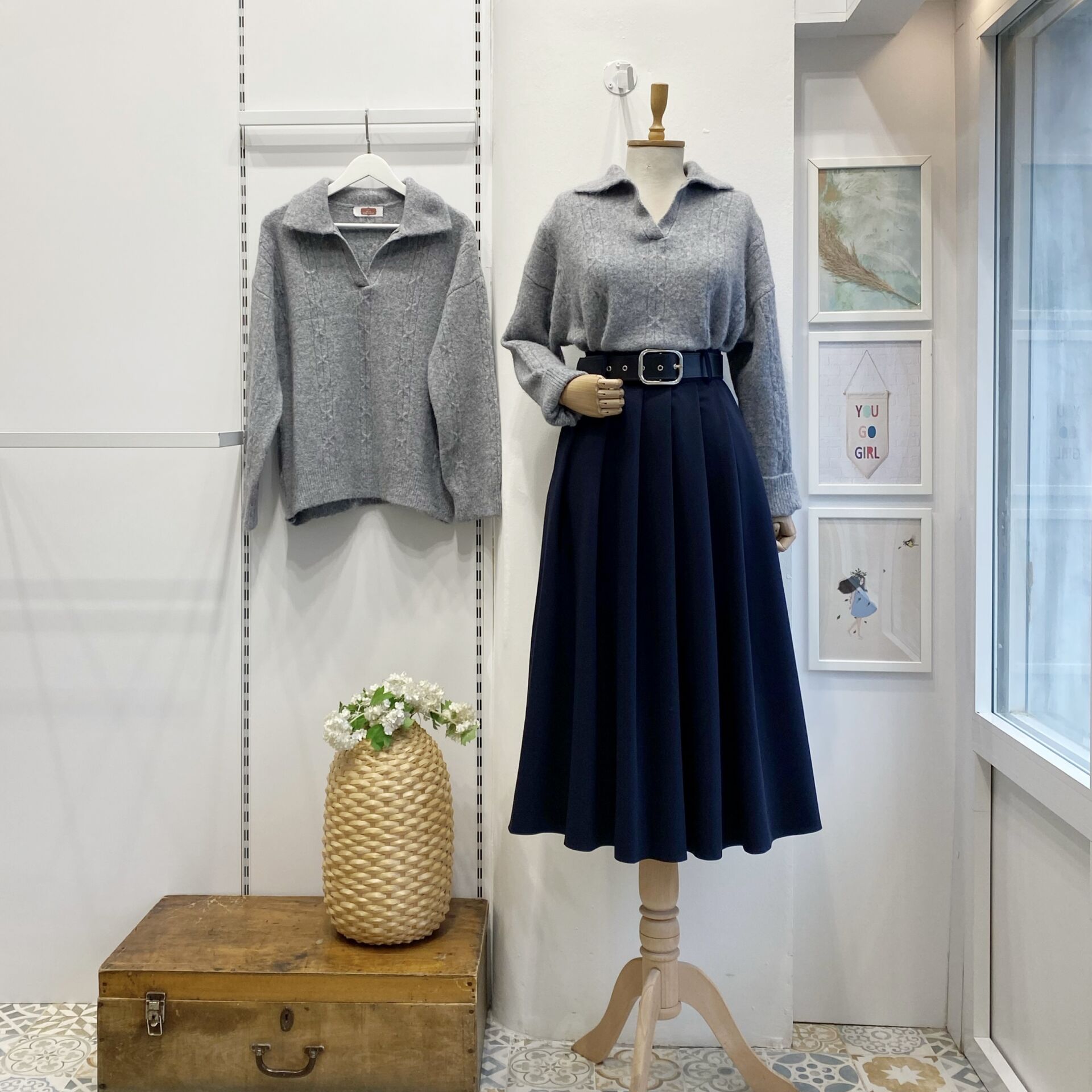 Deri Kemerli Lacivert Lumiere Pileli Etek