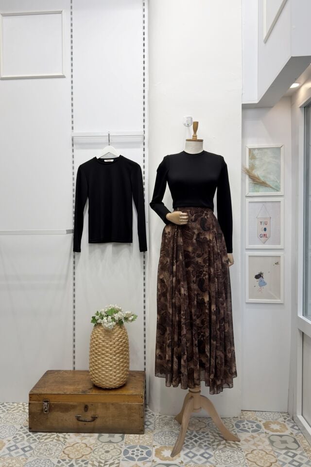 Kahverengi Desenli Veronica Şifon Etek