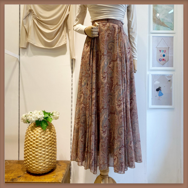 Şal Desenli Kahverengi Şifon Etek