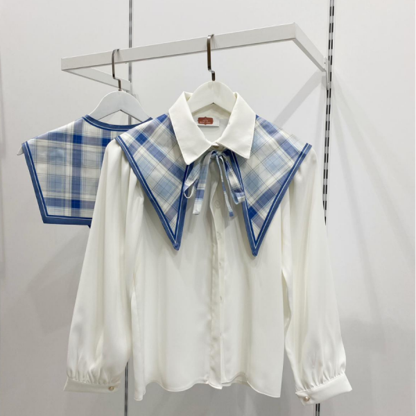 Mavi Ekose Desenli Muse Yaka