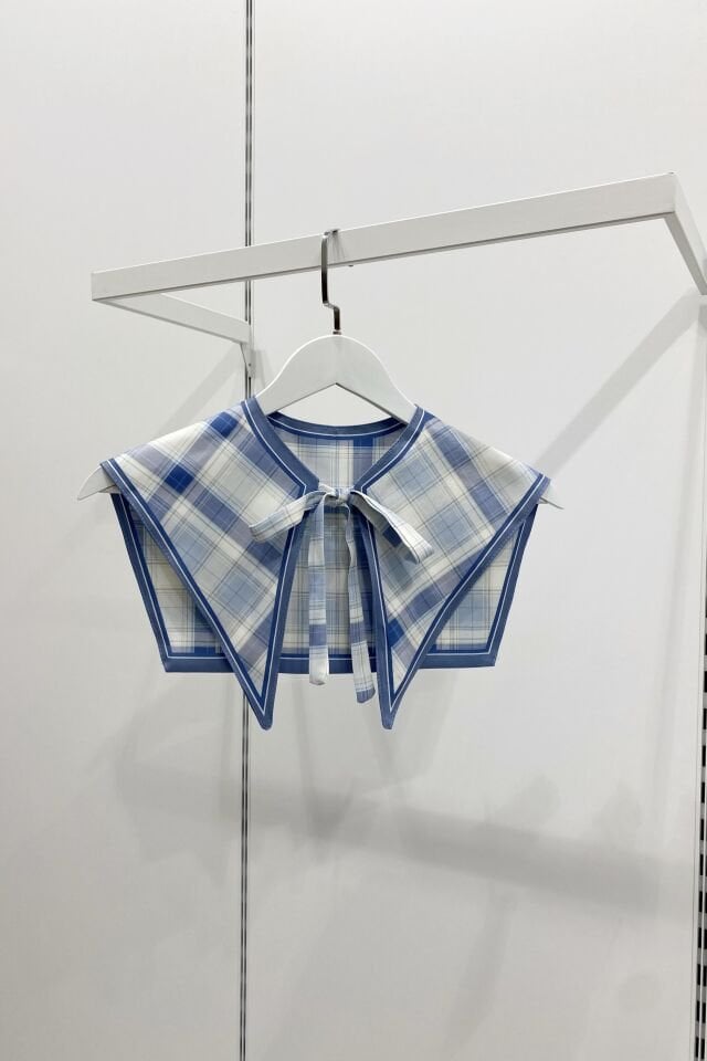 Mavi Ekose Desenli Muse Yaka