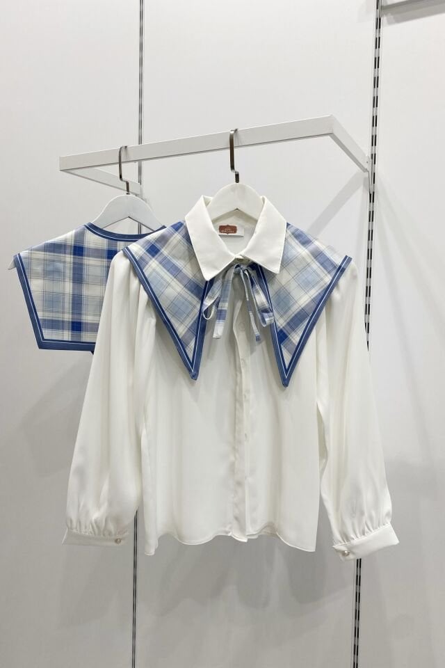 Mavi Ekose Desenli Muse Yaka