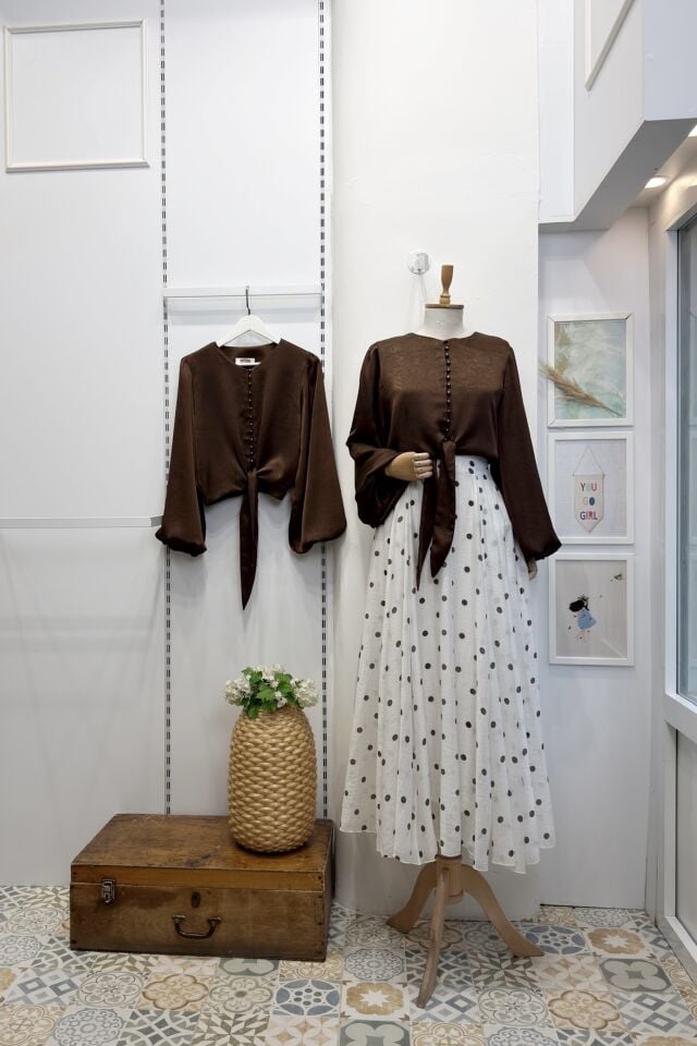 Kahverengi Lumira Saten Gömlek