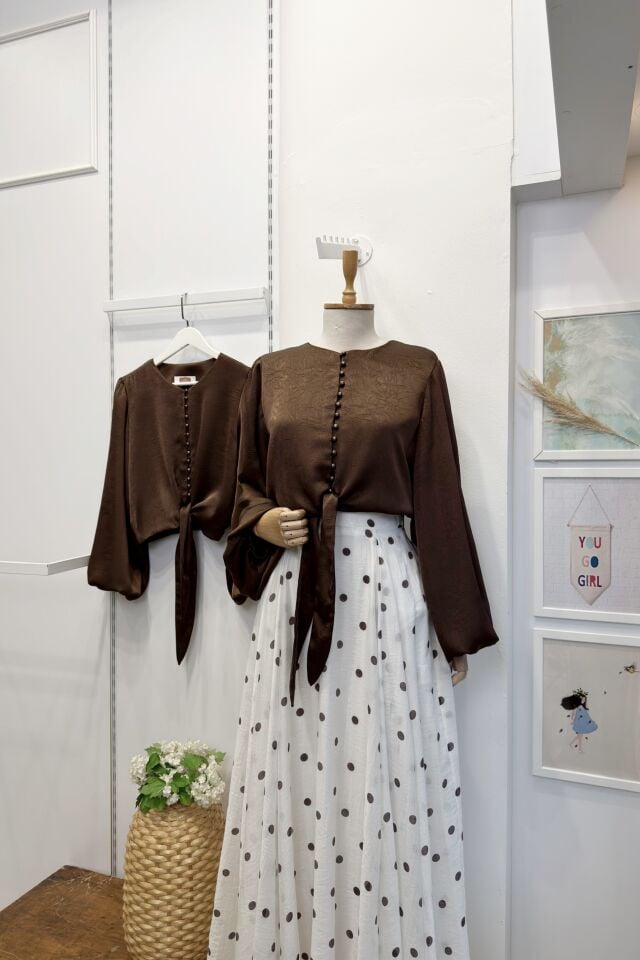 Kahverengi Lumira Saten Gömlek