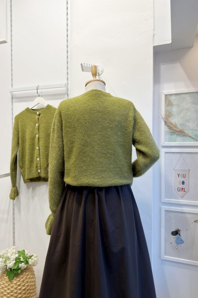 Taş Düğmeli Yağ Yeşili Diamond Hırka