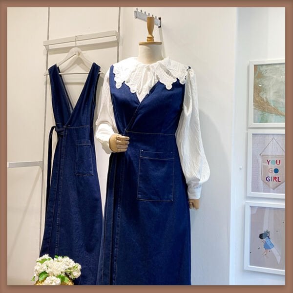 Koyu renk anvelop bağcıklı denim kot yelek