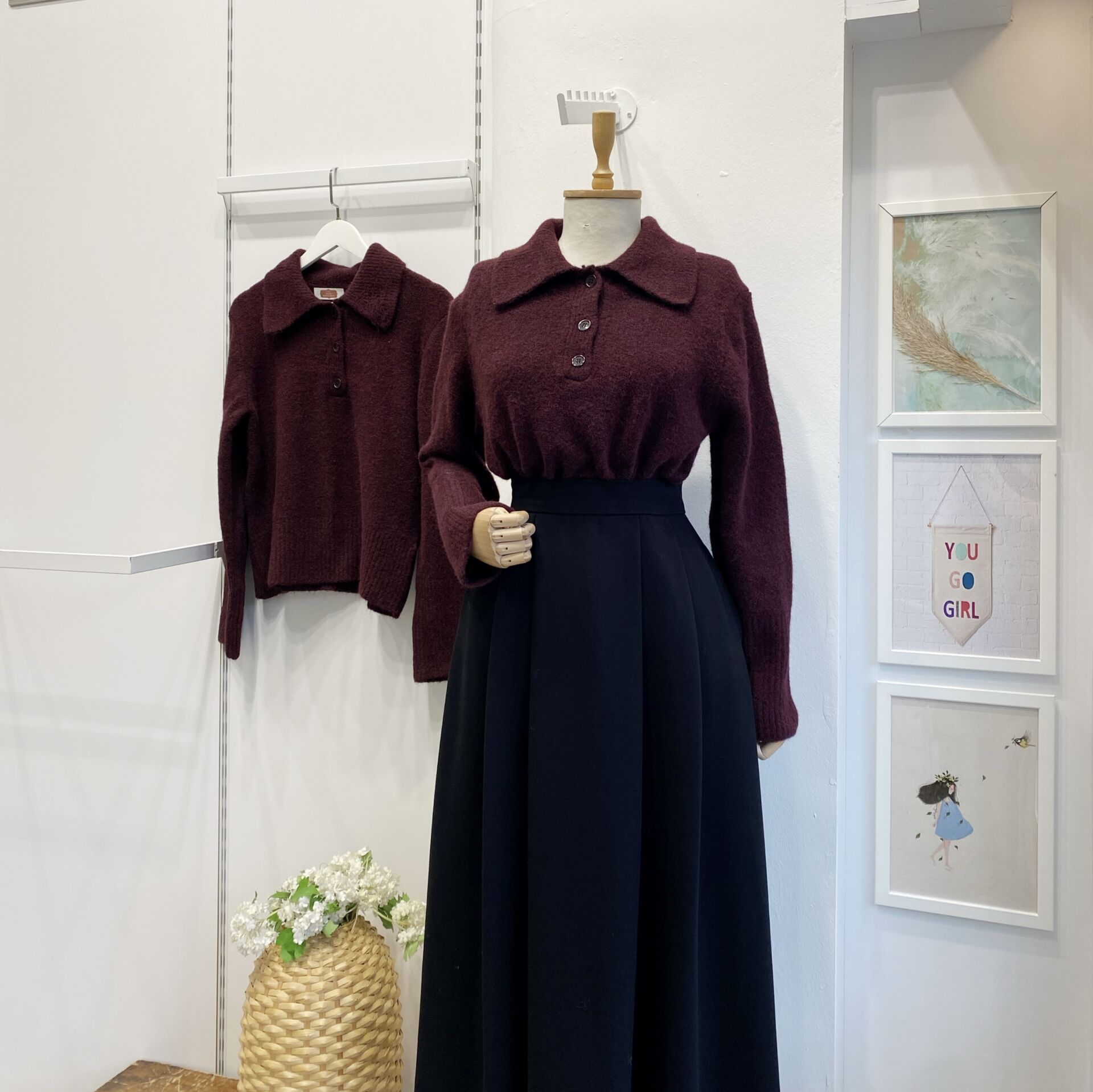 Düğme Detaylı Bordo Polo Yaka Kazak