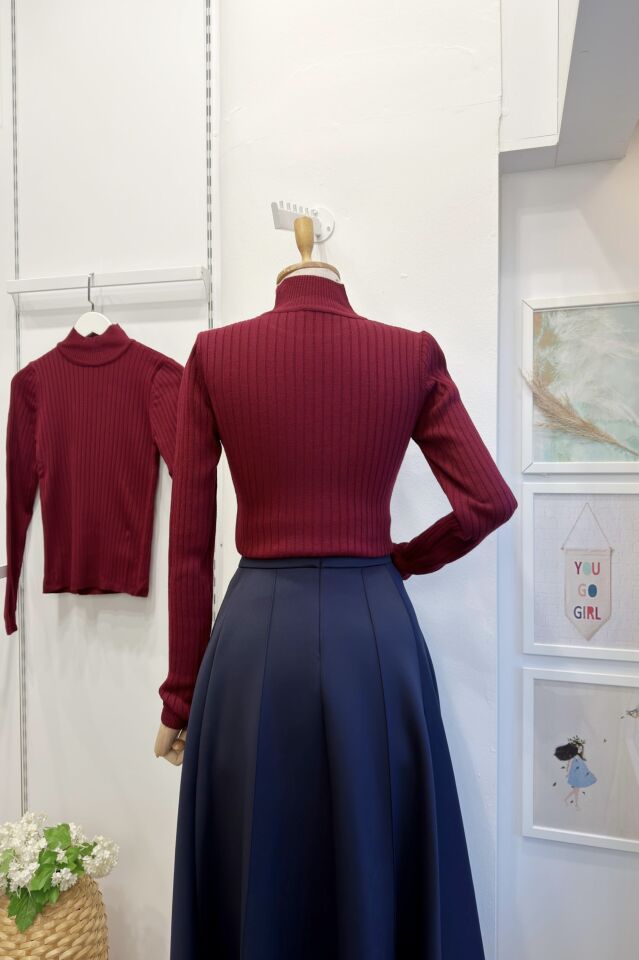 Bordo Fitilli Triko Bluz