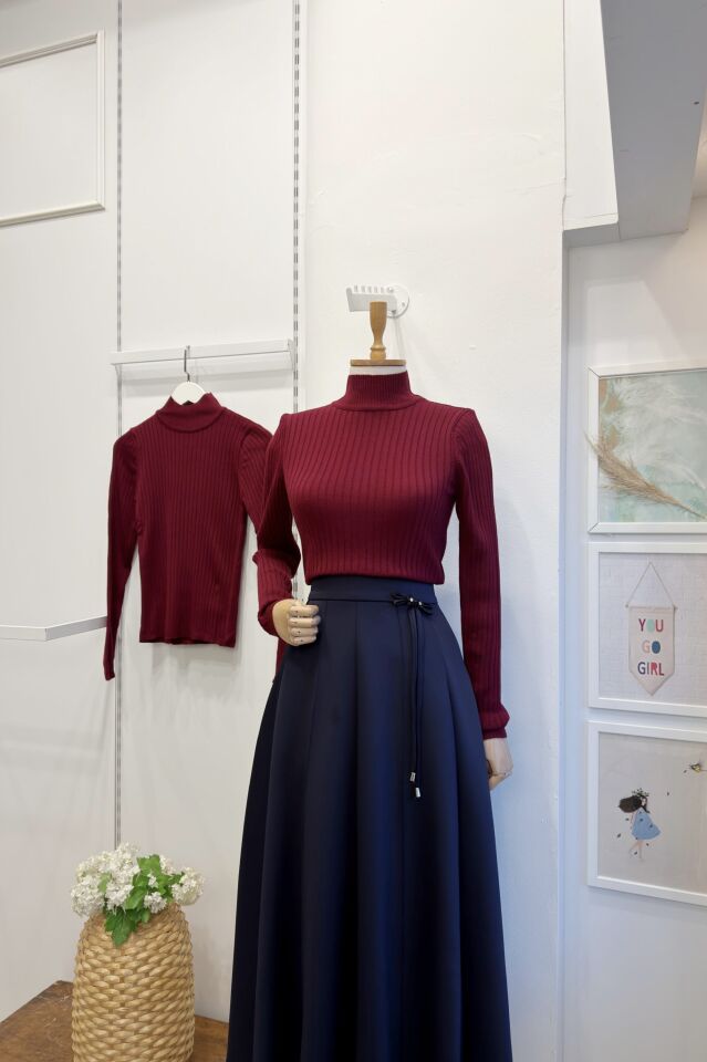 Bordo Fitilli Triko Bluz