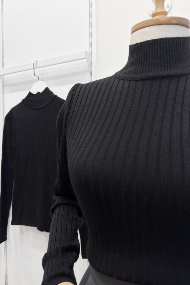 Siyah Fitilli Triko Bluz