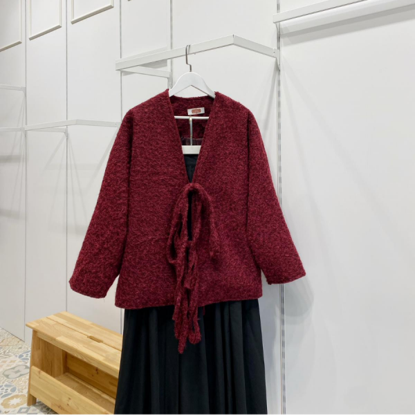 Bordo Bağcıklı Sandel Ceket