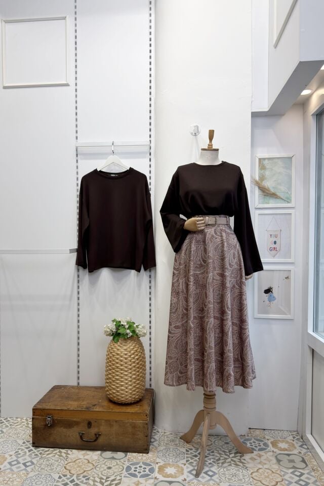 Krem Desenli Caress Saten Etek