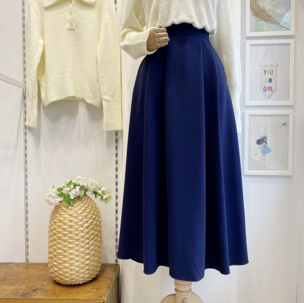 Lacivert İki Pileli Crep Etek