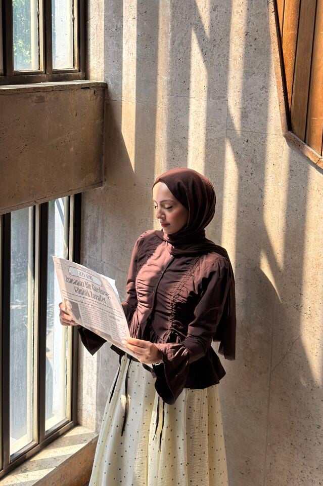 Kahverengi Poplin Kumaş Camelle Gömlek