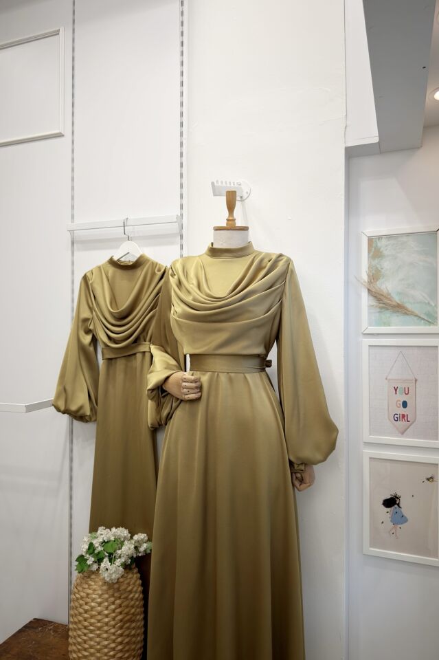 Yağ Yeşili Drapeli Amaris Abiye