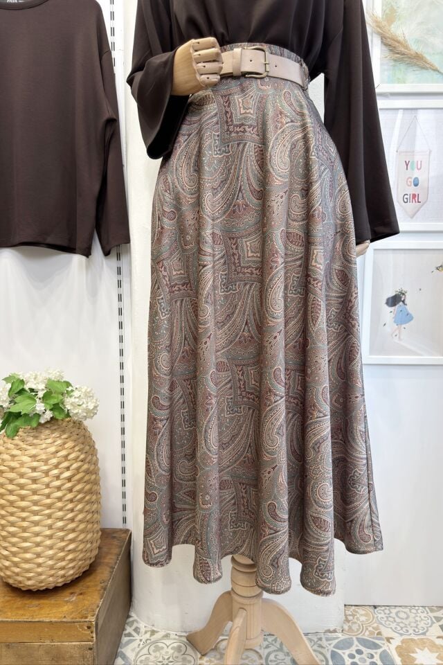 Yeşil Desenli  Caress Saten Etek