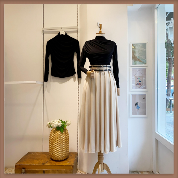 Krem İki Kemerli Pileli Safe Etek