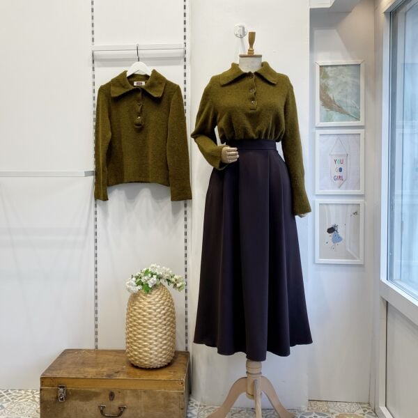 Kahverengi İki Pileli Crep Etek