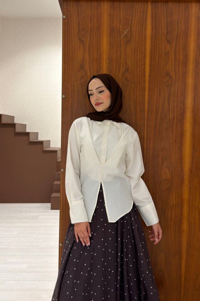 Ekru Düğme Detaylı Florine Gömlek