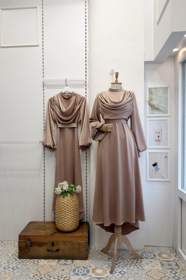 Gold Kahve Drapeli Amaris Abiye