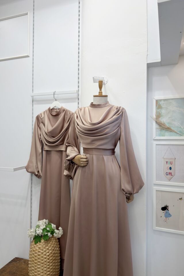 Gold Kahve Drapeli Amaris Abiye