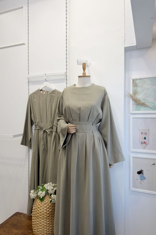 Bel Detaylı Uçuk Yeşil Alize Elbise