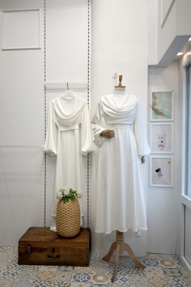 Beyaz Drapeli Amaris Abiye