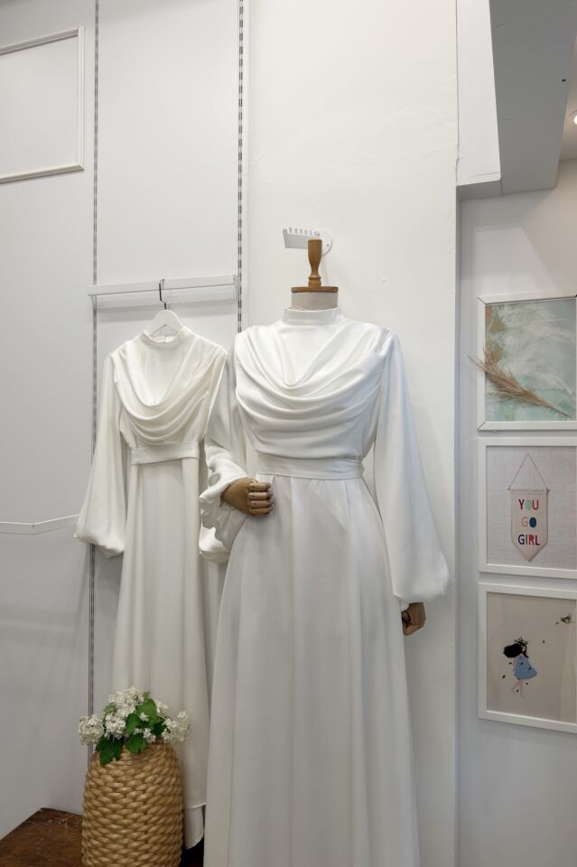 Beyaz Drapeli Amaris Abiye