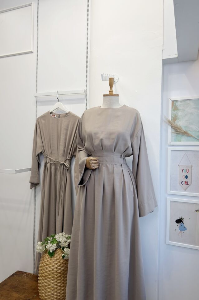 Bel Detaylı Vizon Alize Elbise