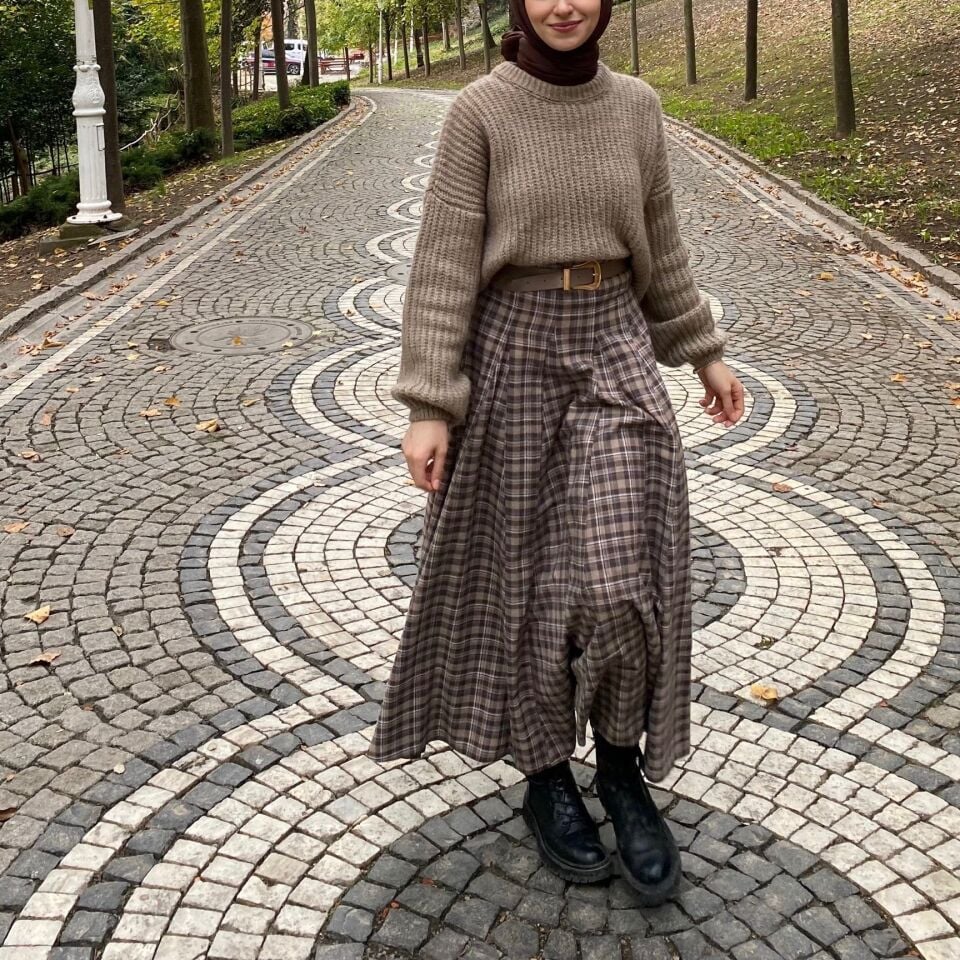 Faya Girsl x Vizon Minik Ekose Desenli Kemerli Etek