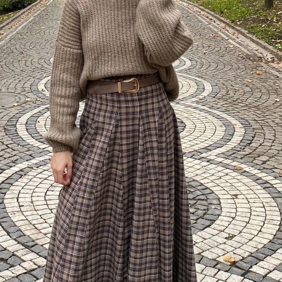 Faya Girsl x Vizon Minik Ekose Desenli Kemerli Etek