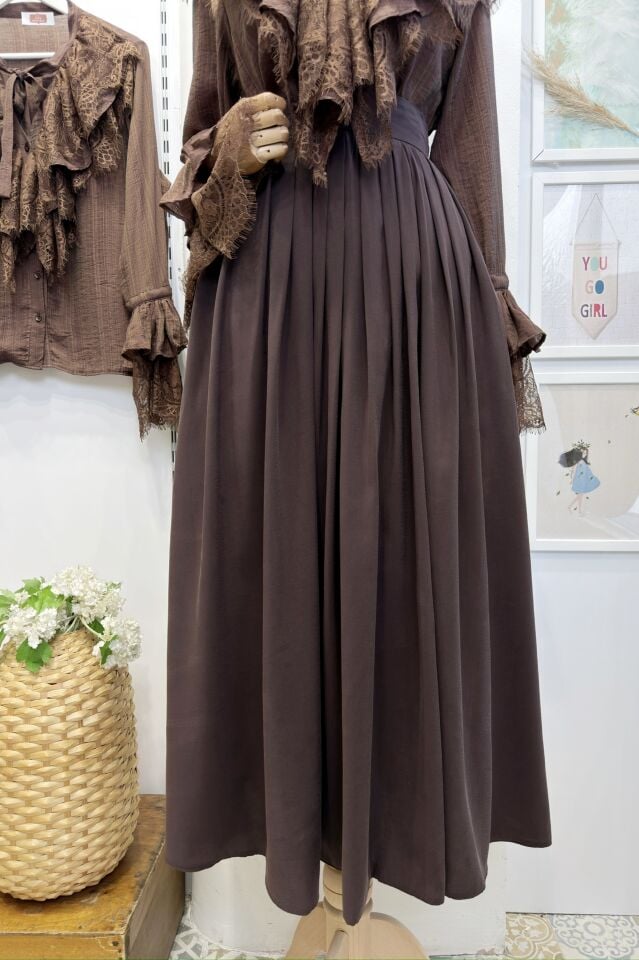 Kahverengi Piliseli Alice Etek