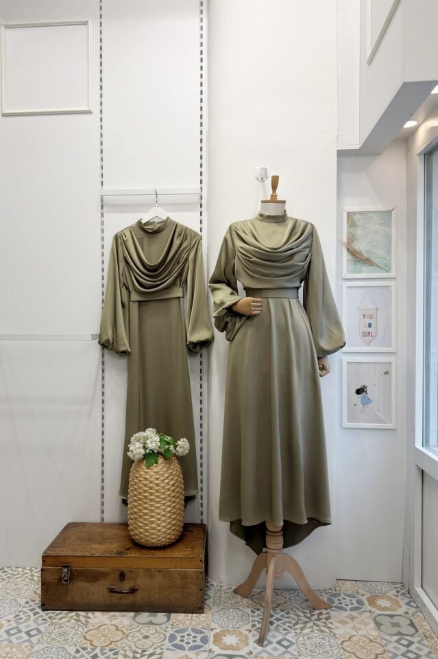 Çağla Yeşili Drapeli Amaris Abiye