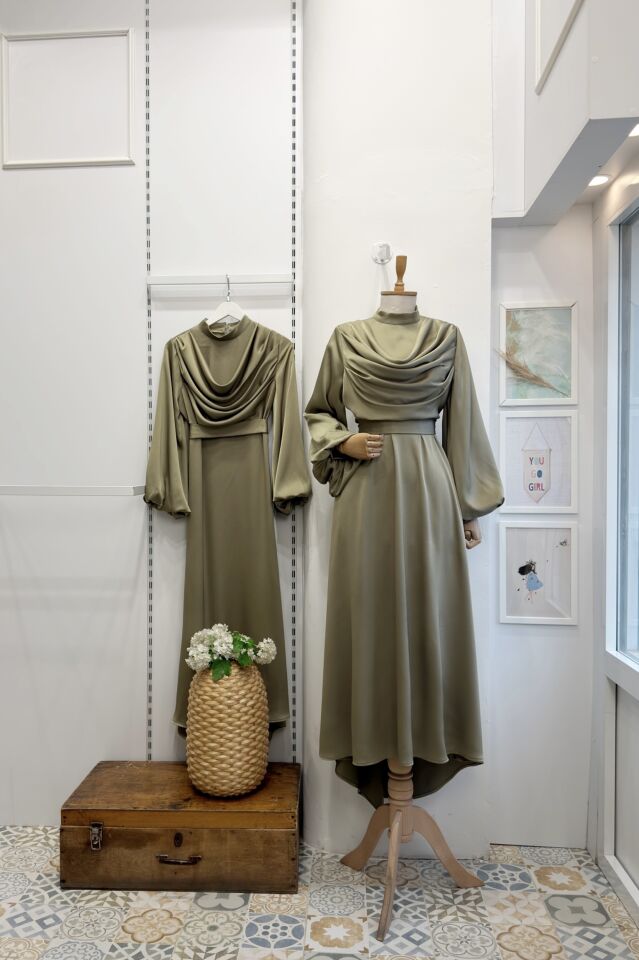 Çağla Yeşili Drapeli Amaris Abiye