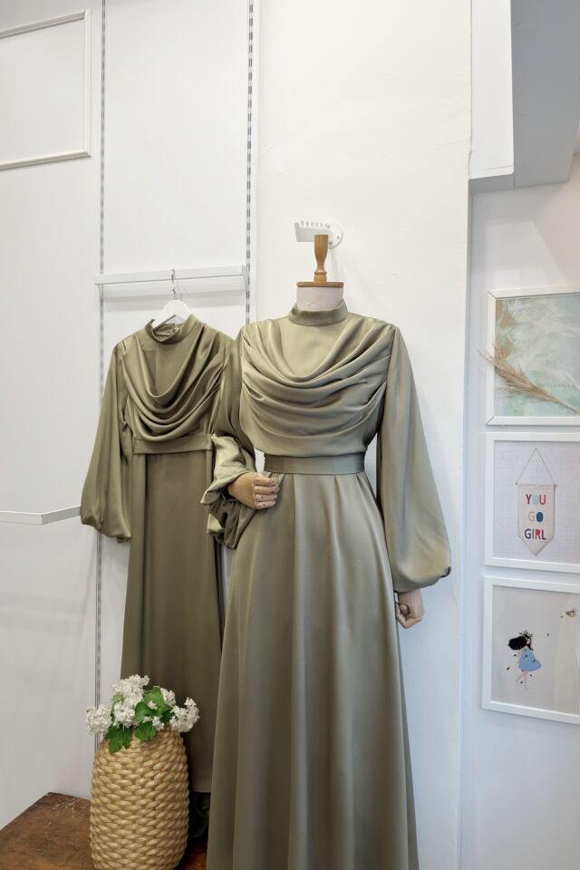 Çağla Yeşili Drapeli Amaris Abiye