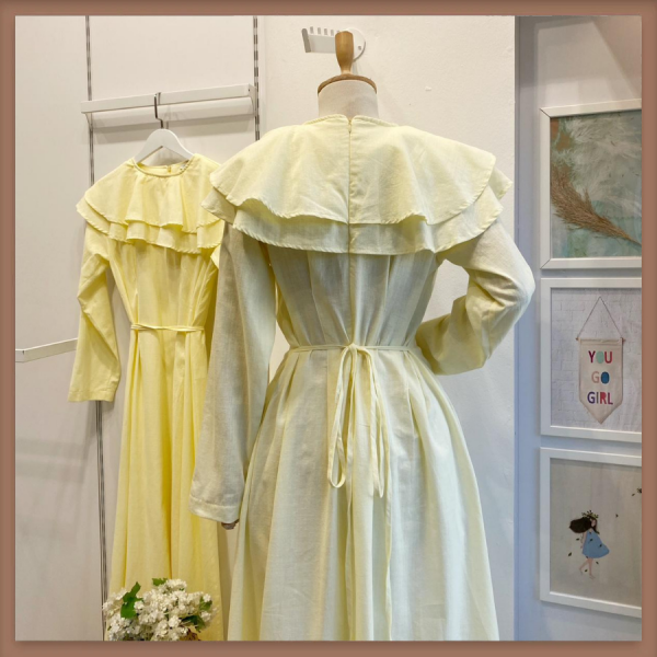 Sarı Keten Pelerin Detaylı Elbise