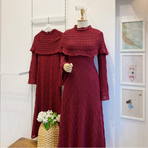 Bordo Ajurlu Dream Örme Triko Elbise