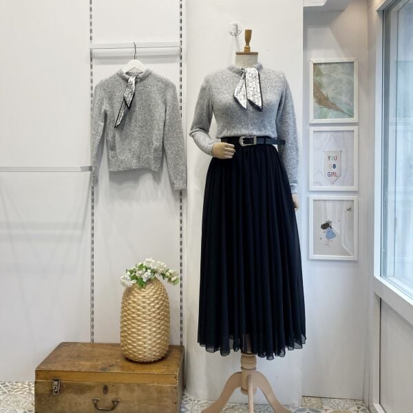 Siyah Kemerli Şifon Etek