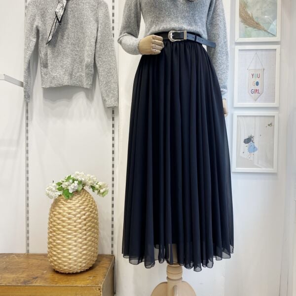 Siyah Kemerli Şifon Etek